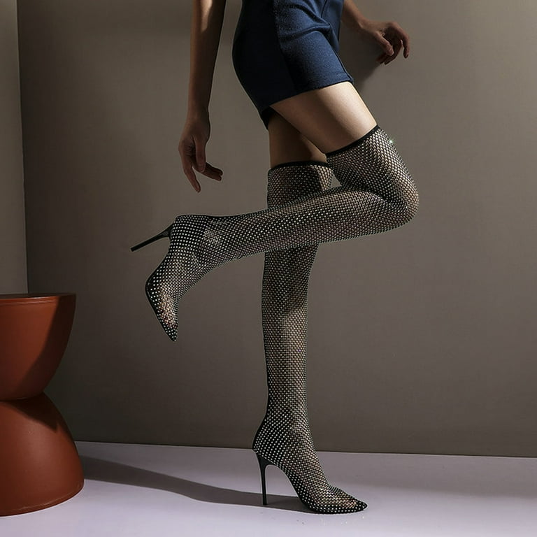 EQWLJWE 2022 Booties for Women s Sexy Club Diamond High Heel Over