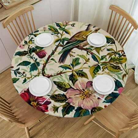 

Sheronv Floral Bird Art Round Tablecloth Stain-Resistant Washable 46 -50