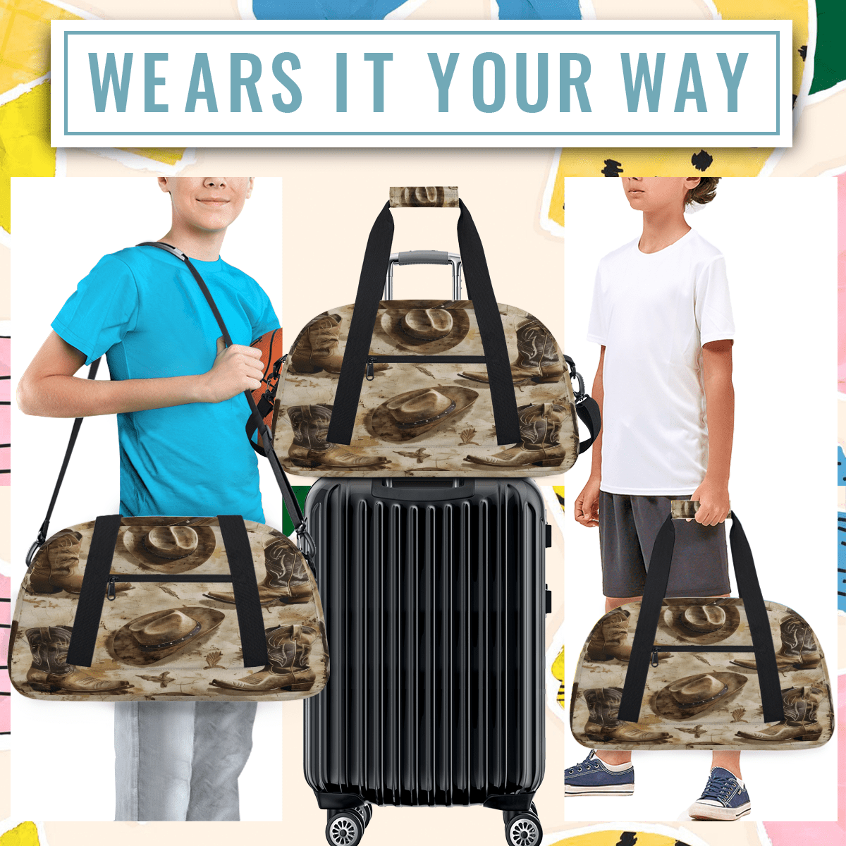 Herdesigns Western Cowboy Sports Duffle Bag for Women & Men, Southwest Country Gym Bag Dance Bag Overnight Bag Carry On Weekender Travel Bag
