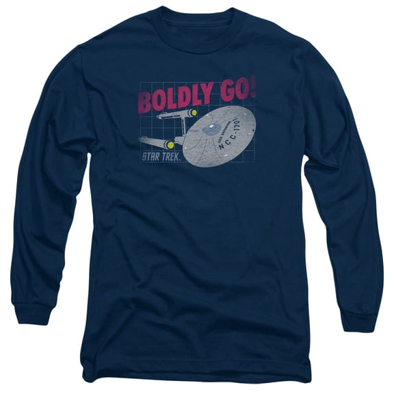 Star Trek Boldly Go Long Sleeve Adult 18/1 T-Shirt Navy