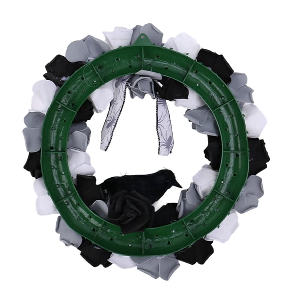 White and Black Rose Crow Front Door Wreath Halloween Decorative Wreath For Home Party Festival Porch Decoration