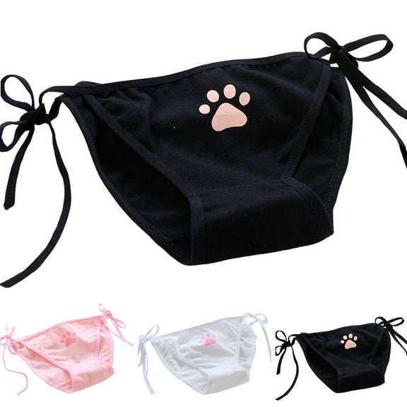 rygai Women Briefs Cute Claw Bandage Mid Waist Solid Color Sexy Lolita Panties Underpants Cartoon Underwear for Bedroom,Black,One Size
