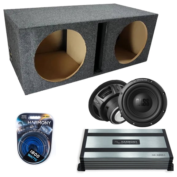 Harmony Audio Alpine fits Universal W12S4 Dual 12" Subwoofer 500W Vented Sub Box | HA-A800.1 Amplifier, 4GA Amp Kit