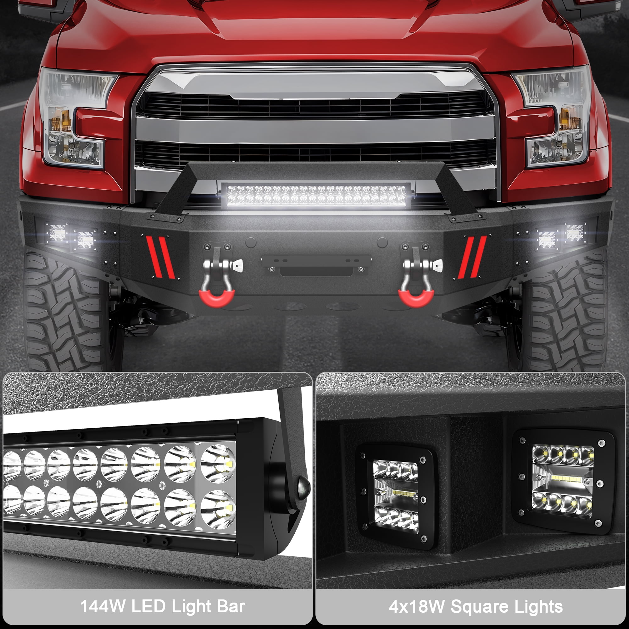 POFENZE Front Bumper with winch plate for Ford F150 2015 2016 2017 Black F-150 Truck Bumper