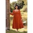 thumbnail image 3 of CASSIE LIZ Plus Size Dresses 2X Square Neck Orange Derss for Women Smocked Swiss Dot Winter Fall Maxi Dress with Pockets Long Sleeve Wedding Guest Derss 2XL 18W 20W, 3 of 5