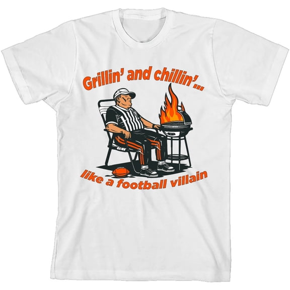 Grillin' and Chillin' Like A Football Villain Youth White Crew Neck Short Sleeve Tee-Medium