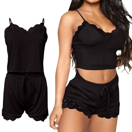Womens Pajama Sets Soft Lace Trim Lingerie Sleepwear 2 Piece Shorts Set Neck Pj Nightwear Bridal Gifts  Pack of 3 Cotton Bra & Brief Sets in Neutral Tones