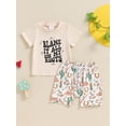 thumbnail image 4 of vera natura Toddler Boys Summer Outfits Letter Print Short Sleeve T-Shirts Tops Western Elements Print Shorts 2Pcs Clothes Set, 4 of 9