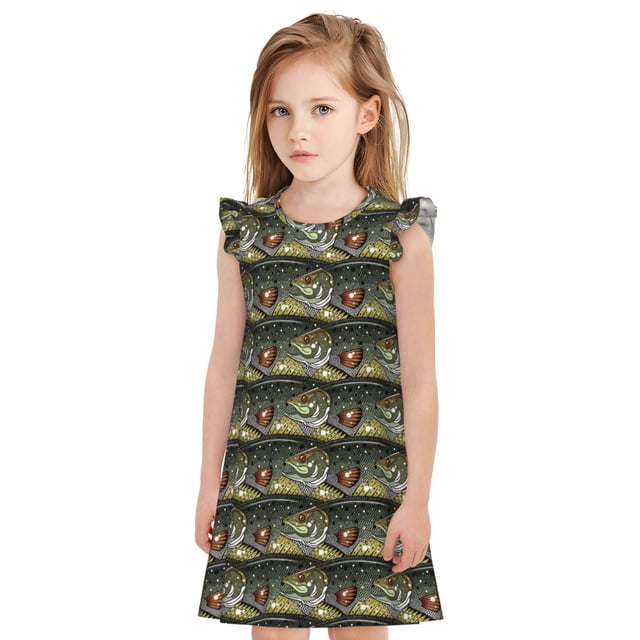 Balery Largemouth Bass Fish Camisón de princesa para niñas, pijama de algodón con mangas abullonadas, suave y bonito.-X-Large