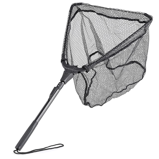 Mosiee 1Pc Foldable Fishing Landing Net 59Cm/78Cm Collapsible Pole Handle For Saltwater Freshwater Rubber Grip Nylon Buckle Fishing Net