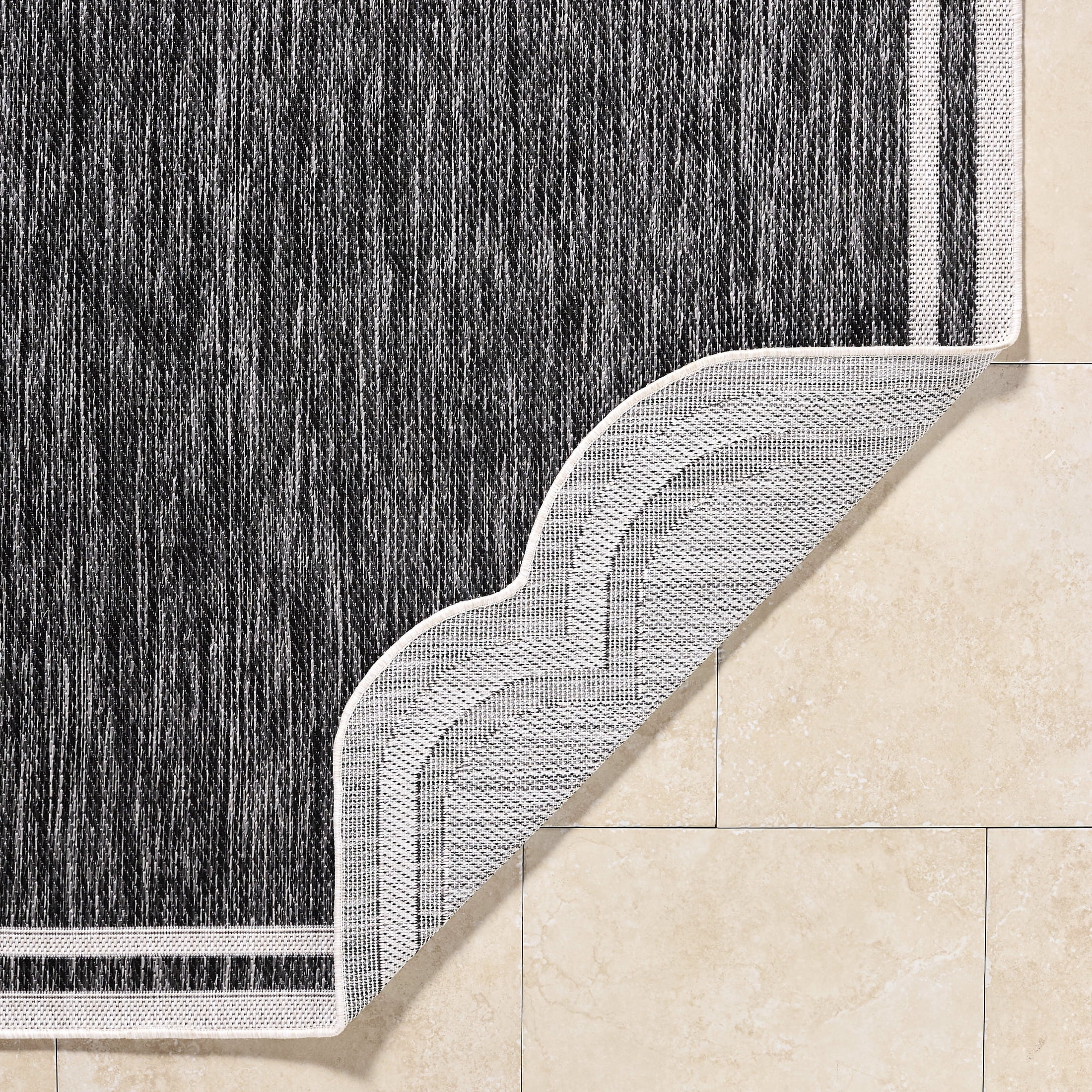 Livabliss Outdoor Rugs, 5x7 Miami Beach Traditional Black Area Rug for Patio, Porch, Deck, Backyard, Waterproof Indoor Outdoor Carpet (5'3" x 7')