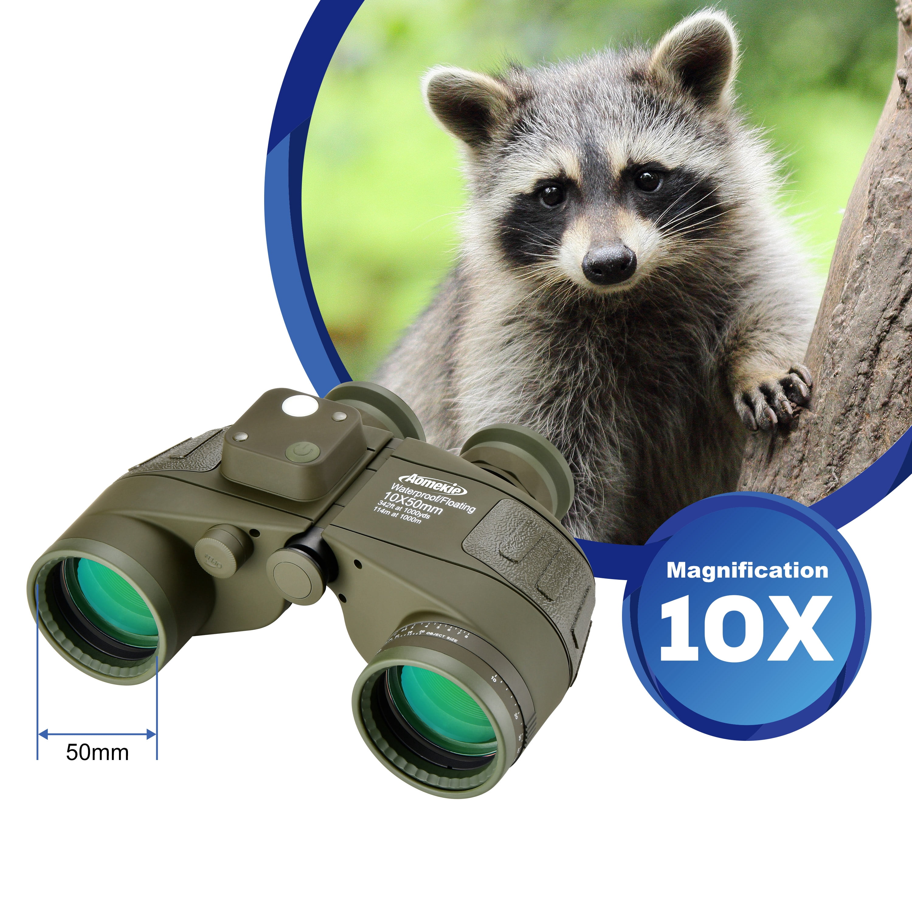 10X High Power Marine Binoculars 50mm FMC Lens Bak4 Prism with Compass Rangefinder Waterproof for Hunting Boating
