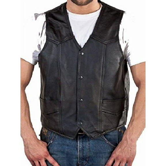 Reed® Men's Soft Durable Leather Vest Black, 2 Inside Pockets (4XL)