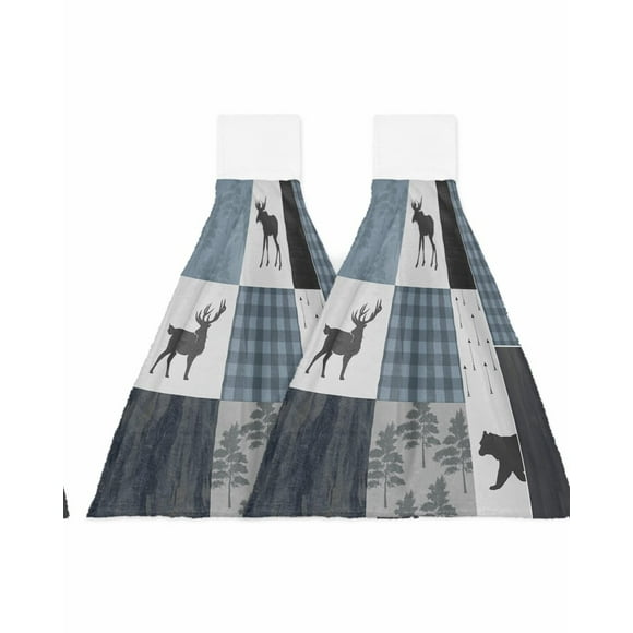 Rustic Woods Plaid Hanging Hand Towels - Set of 2, Absorbent Kitchen & Bathroom Essentials