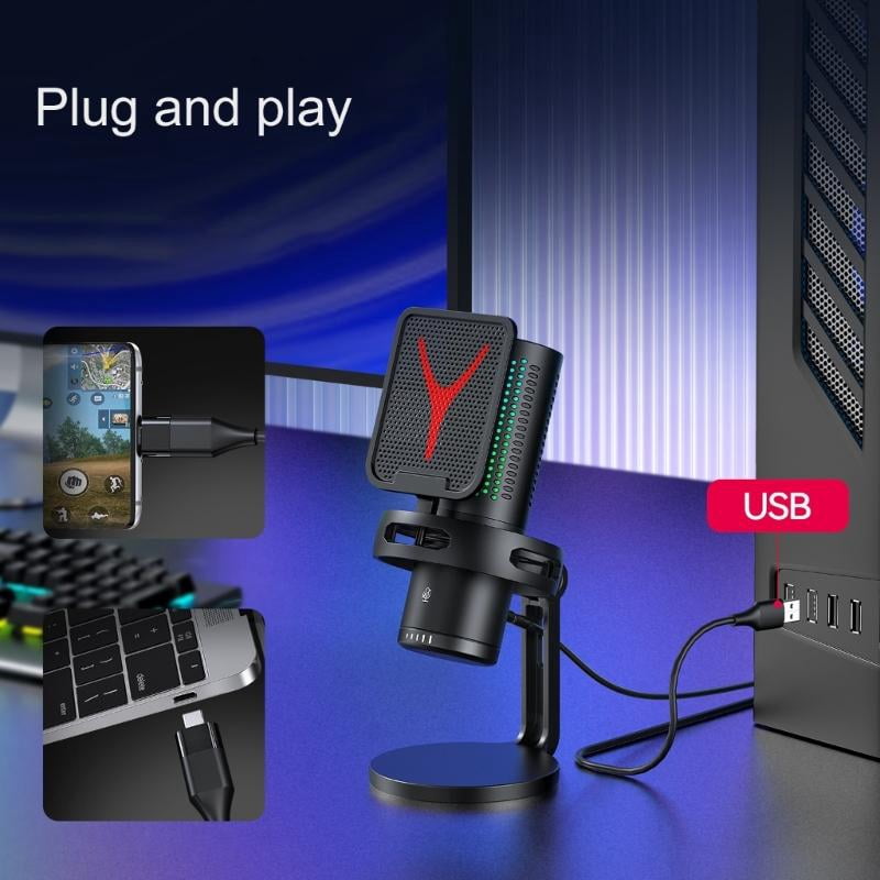 USB Condenser Microphone With Desk Stand For PC Gaming Streaming Podcasting