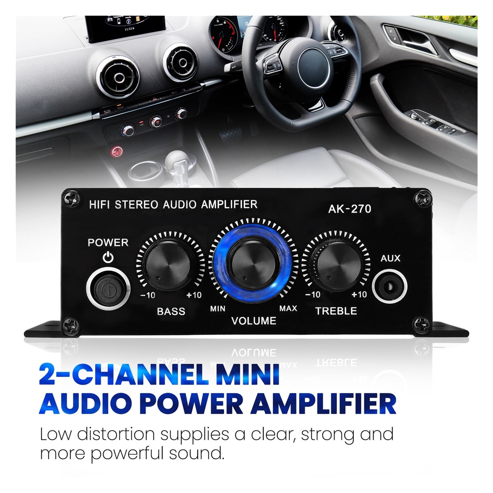 Mini Channel Stereo Power Amplifier Portable Sound Amplifier AUX Input Speaker Amp for Car and Home ,Bass & Treble Control