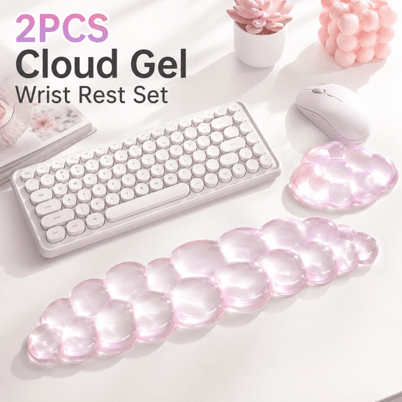 MORAVE Soft Cloud Gel Keyboard Mouse Pad Set with Wrist Rest, Cute Non Slip Hand Wrist Support Desk Accessories for Office PC Gaming Computer Laptop, Comfort Pain Relief