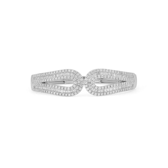 4.63Cttw Baguette & Round Cut Diamond Bangle Bracelet 18K White Gold