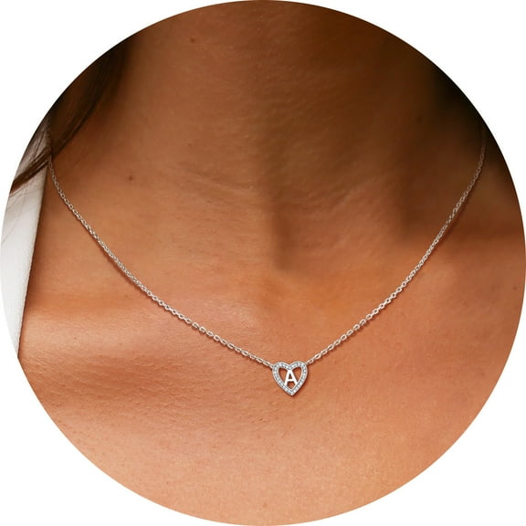 Suplight 925 Sterling Silver Heart Initial Pendant Necklace CZ Letter Necklace for Women Jewelry Gift