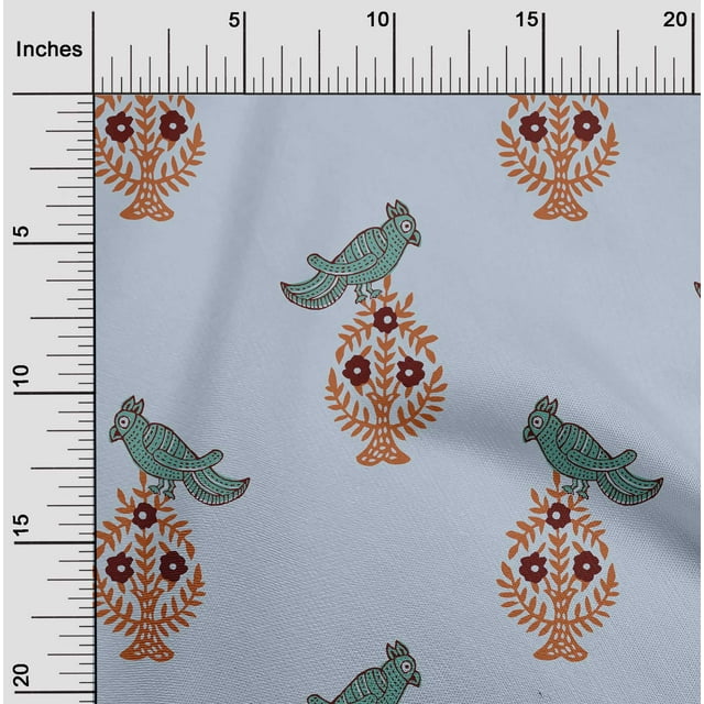 oneOone Viscose Jersey Fabric Leaves|Bird & Floral Block Decor Fabric Printed BTY 60 Inch Wide