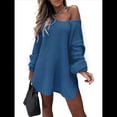 thumbnail image 3 of Suéteres para Mujer, Punto , Cuello en V, Color Liso, Larga, Informales, Holgados, Suaves, Tipo Jersey. Azul XXL, 3 of 6