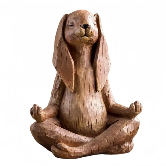 4.7IN Meditation Rabbit Resin Statue - Zen Yoga Bunny Figurine for Home, Garden & Easter Decor (Wood-Look Finish)