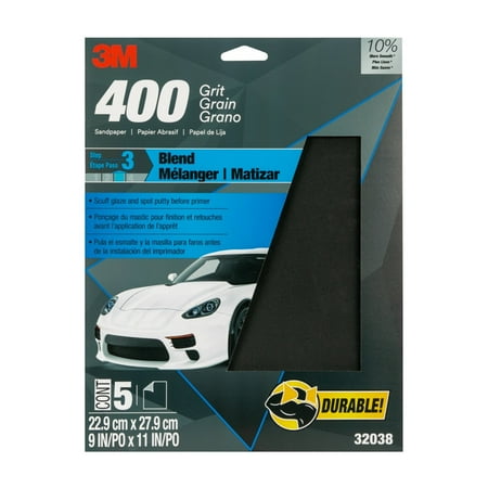 3M Wetordry Sandpaper, 32038, 400 Grit, 9 in x 11 in, 5 per pack, 20 per case