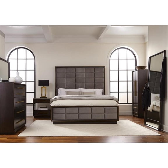 Maklaine 5-piece Wood Queen Panel Bedroom Set in Brown and Gray