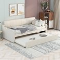 thumbnail image 2 of Twin Size Daybed with Multifunctional Trundle, Upholstery Daybed with USB Charging Design,Trundle Can be Flat or Erected, Wood Slat Support, No Box Spring Needed,Beige, 2 of 7