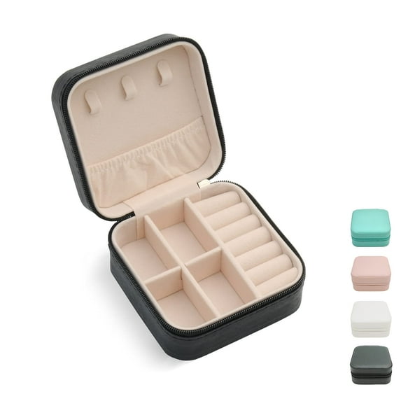 FOAUUH Mini Jewelry Travel Case,Small Travel Jewelry Organizer, Portable Jewelry Box Travel Mini Storage Organizer Portable Display Storage Box For Rings Earrings Necklaces Gifts (Black)