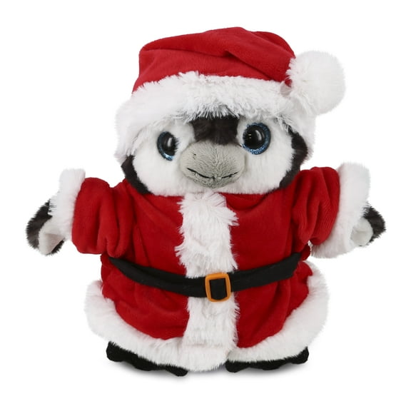 DolliBu Santa Grey Penguin Stuffed Animal Plush Toy - Super Soft Animal Plush Dress Up with Red Santa Claus Outfit, Cute Wildlife Holiday Christmas Gift - 9 Inch