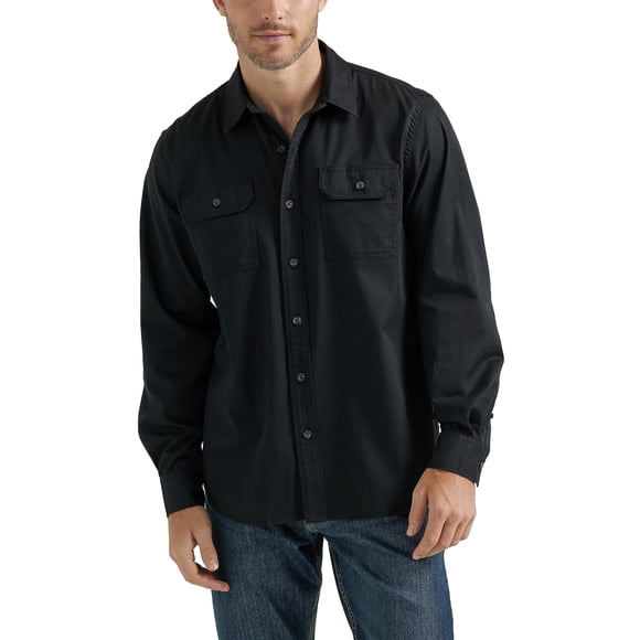 Camisa Wrangler Authentics de manga larga para hombre, clásica, negra