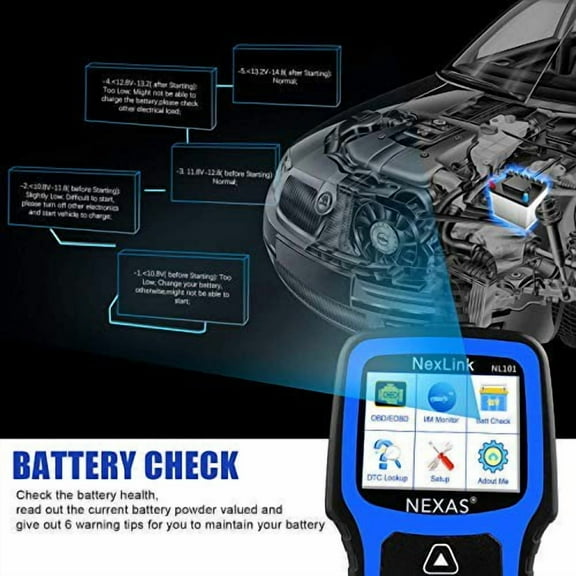 NEXAS NL101 OBD2 Scanner Check Engine Light Car Code Reader Diagnostic Scan Tool Fault Code Scanner with Battery Test for OBDII Car After 1996 [Upgrade Version] including Black Protective Case