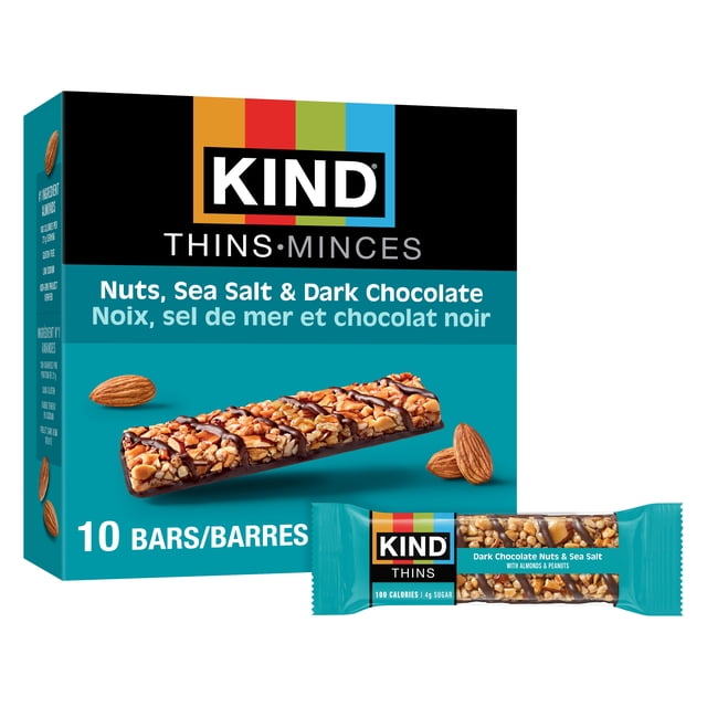 KIND Thins, Nuts Sea Salt & Dark Chocolate Snack Bars, 21g, 10 Bars