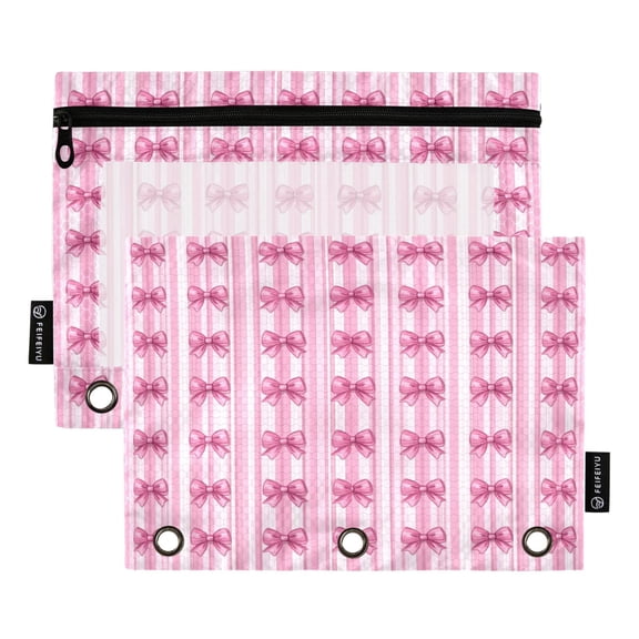 2 Pack Flip Folders with Clear PVC Window Binder Pouches 3-Ring Binder Organizer for Office & Home Pink Bows