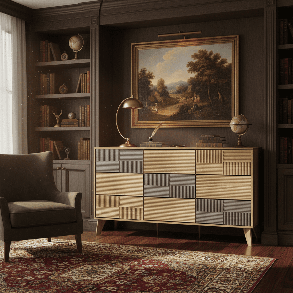Danpinera Home 55" Wooden Dresser for Bedroom, 9 Drawer Double Dresser with Fluted Front, Mid Century Modern Push-to-Open Chest of Drawers, Dark Wood