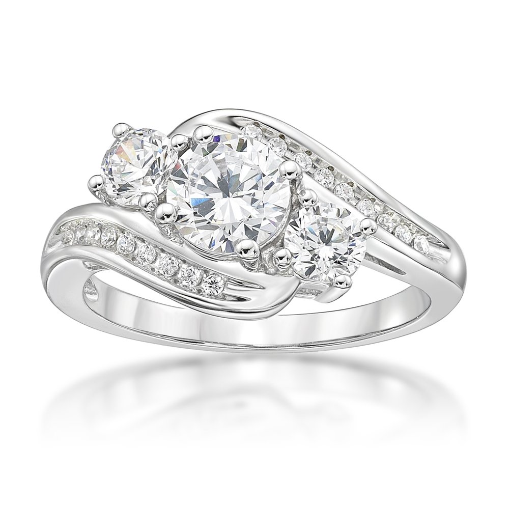 Brilliance Fine Jewelry Sterling Silver 3 stones Bypass Simulated