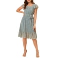 thumbnail image 2 of DARING DIVA Square Neck Flutter Sleeve A-Line Midi Dress M Blue Gray, 2 of 6