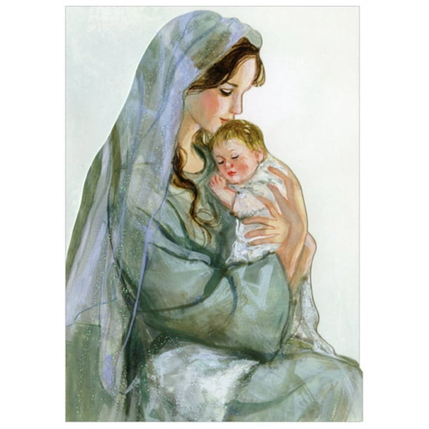 LPG Greetings Mary Kissing Baby Jesus Die Cut Box of 12 Religious