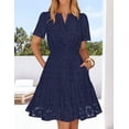 thumbnail image 3 of Merokeety Womens Summer Dresses Eyelet Floral Ruffle A Line Mini Beach Vacation Dress Navy m, 3 of 5