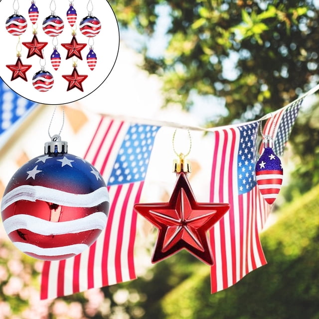 Adornos de bolas para el 4 de julio, bolas de plástico con forma de estrella para el Día de la Independencia, 12 piezas para decorar el árbol, decoración para exteriores, bolas del Día de la