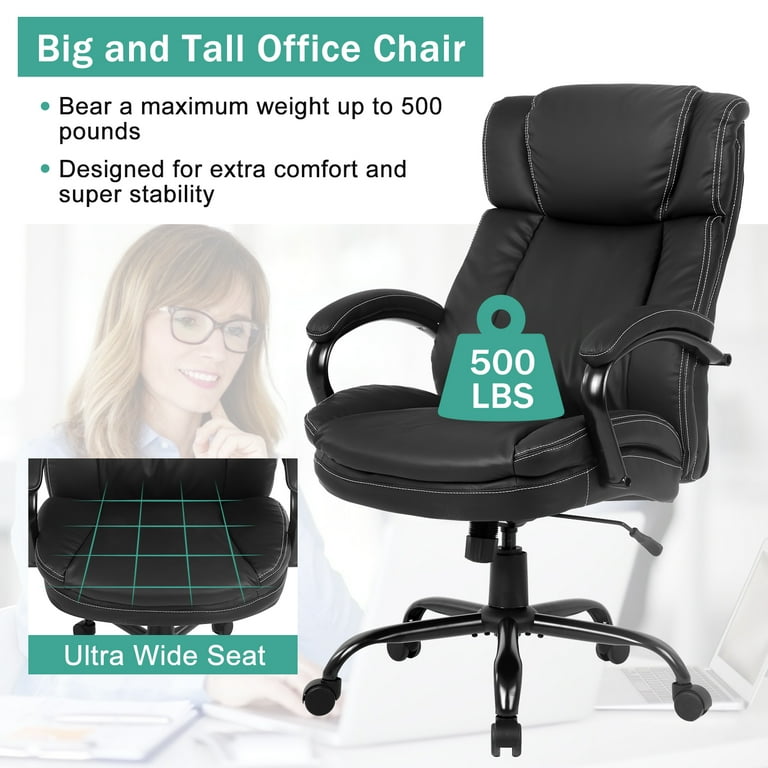 500 lb Tall Office Chair, Wide Seat, Ergonomic Executive Computer