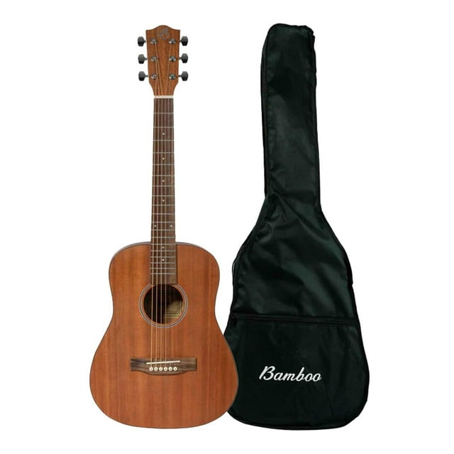 BAMBOO, Guitarra Acustica Travel Mahogany, Tamaño 1/2, para principiantes, adultos, viajes, 34 pulga
