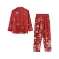 thumbnail image 6 of Michellecmm Women Christmas Pajamas Set Print Lapel Neck Button-up Long Sleeve Tops Long Pants Loungewear Outfit, 6 of 7