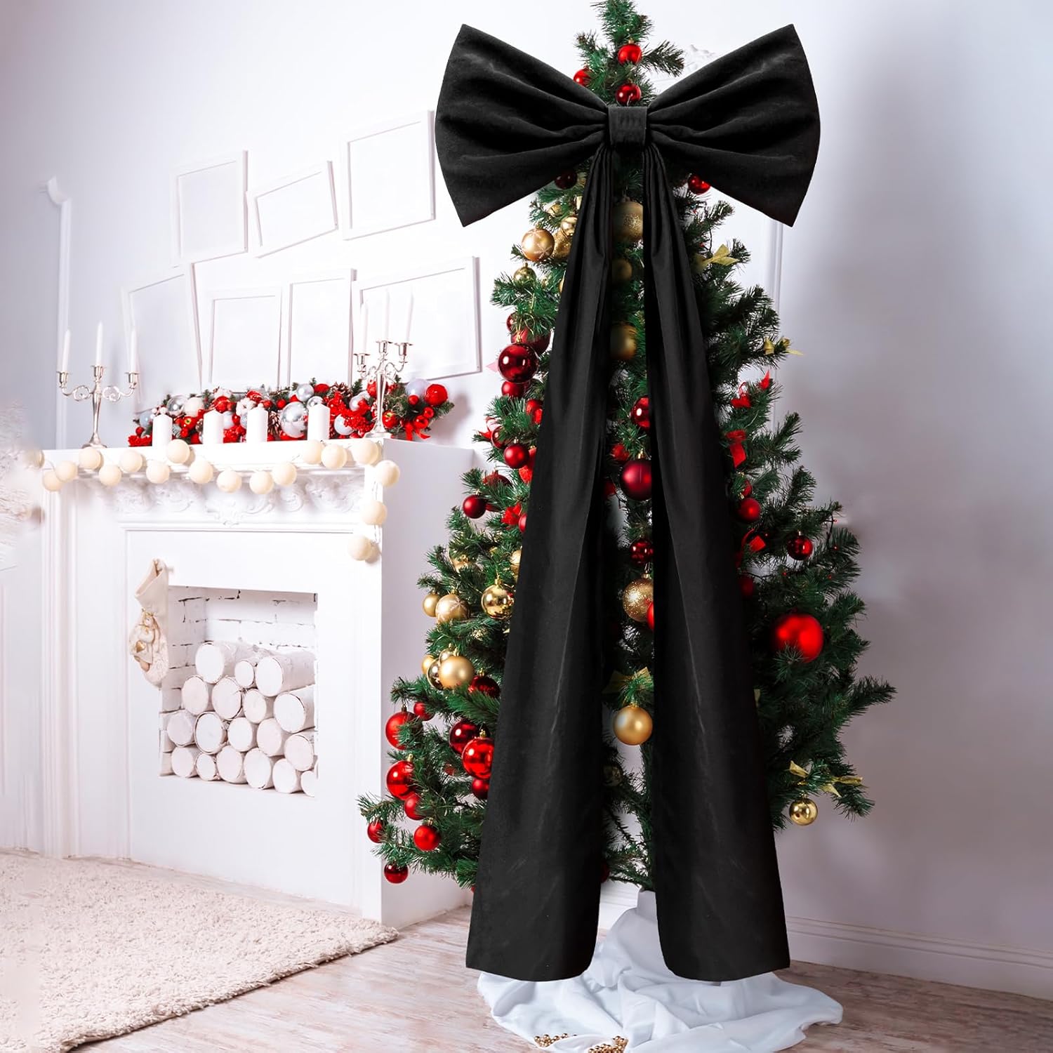 Guvpev 6FT Christmas Bows - Extra Large Black Velvet Bows for Christmas Tree Decor, Giant Xmas Tree Toppers Bows for Home, Windows, Wall, Mantel, Birthday, Wedding, Valentine's Day Party Decorations