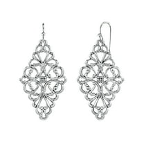 1928 Jewelry Silver Tone Filigree Diamond-Shape Drop Earrings