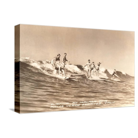 Art.com Long Board Surfers off California Stretched Canvas Print Wall Art, 18" x 12"