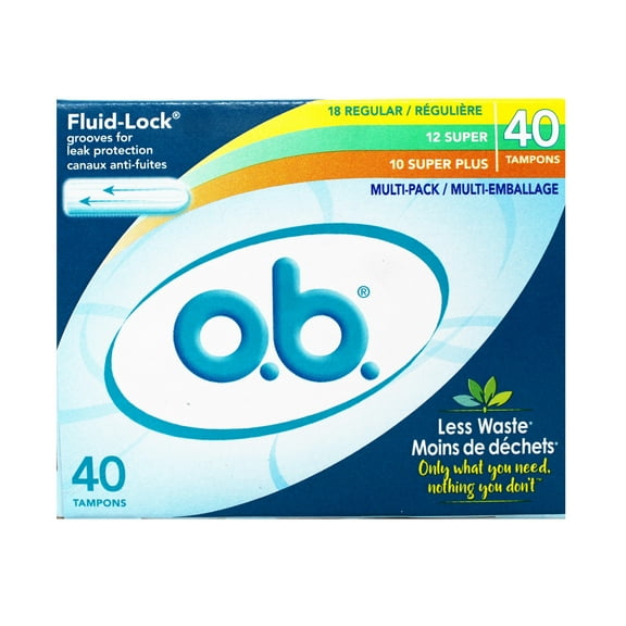 o.b. Tampons No Applicator, Unscented - 40ct (18ct Regular/12ct Super/10ct Super Plus)