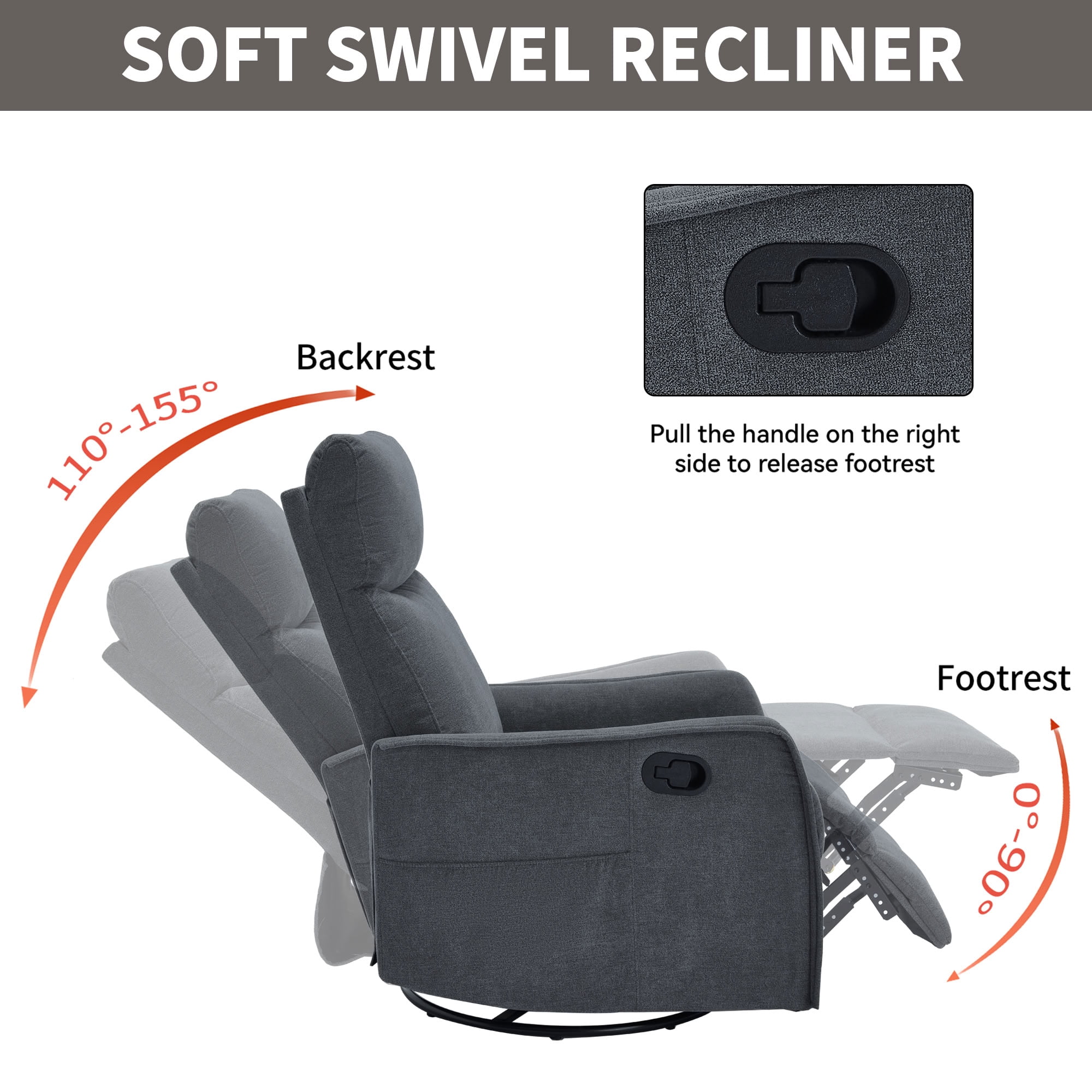 MAYEERTY 360 Degree Swivel Rocker Recliner Chair, Manual Recline Glider Chair with 8 Vibration Massage Nodes & Lumbar Heating, for Living Room Nursery