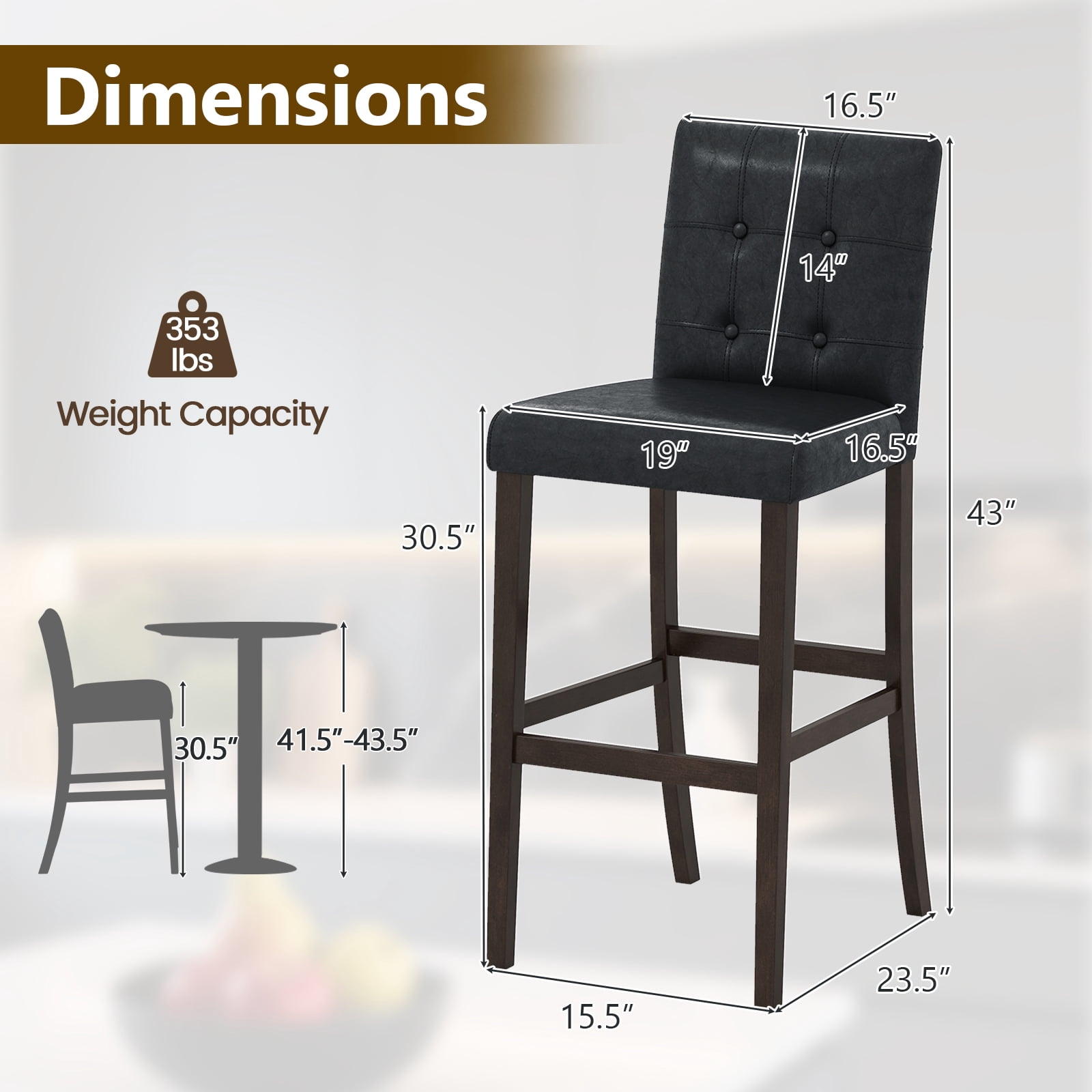 Gymax Set of 4 Bar Stools 29 '' Counter Height Barstool Pub Chair Rubber Wood Black